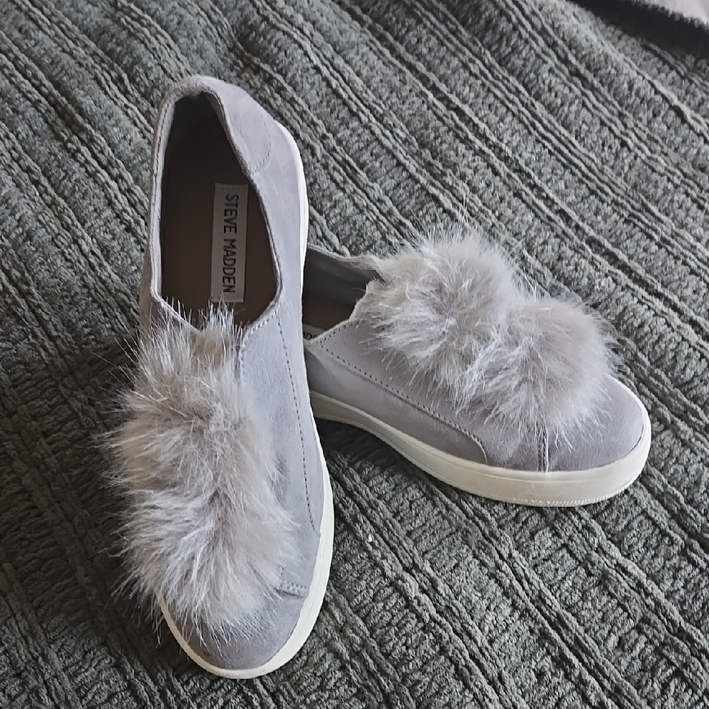 Steve Madden Gray Fur Slip-On Sneakers